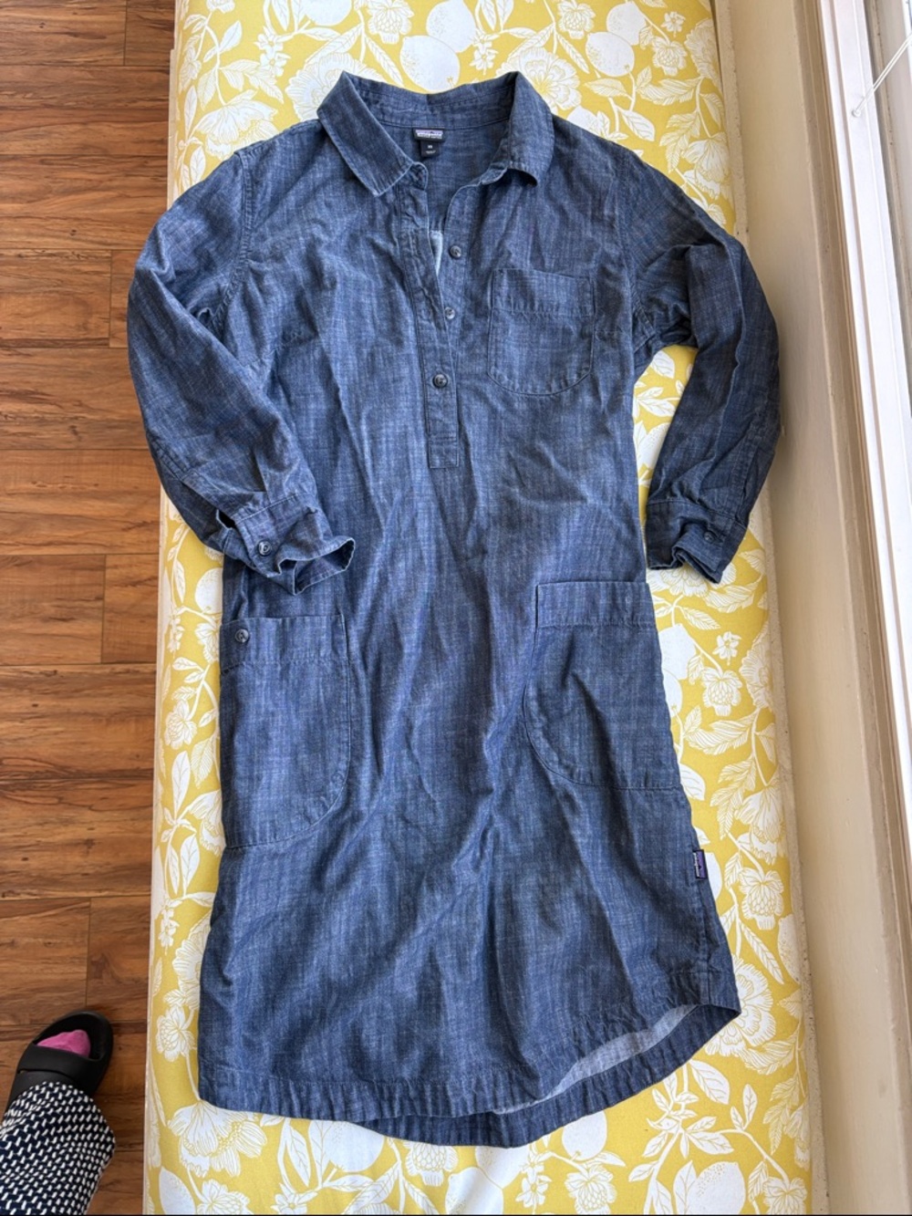 Patagonia Chambray Button-Front Shirt Dress with Utility pockets, organic cotton
